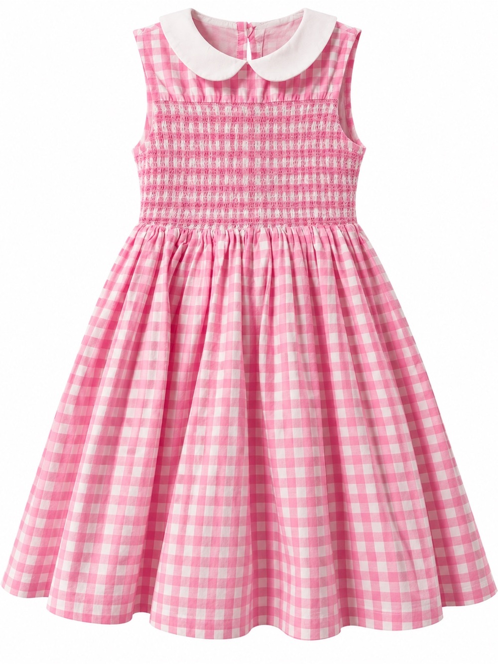 Janie and Jack Girls Pink Gingham Dress Size 8 Smocked Tiered Full Skirt